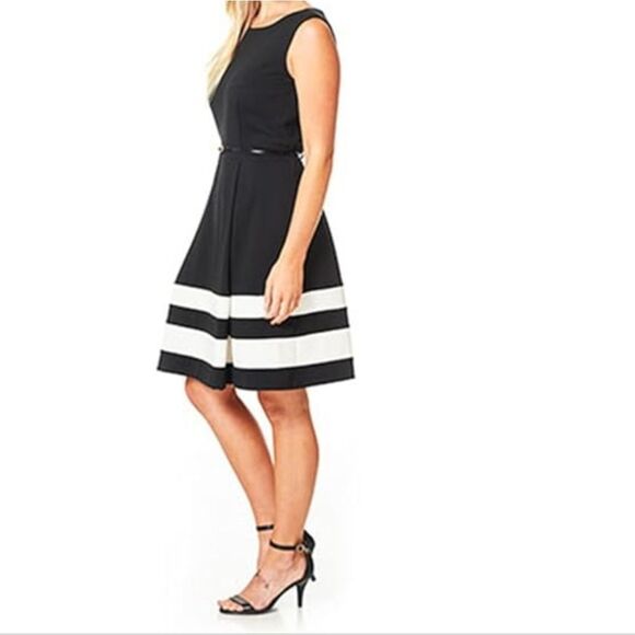 Calvin Klein Black and White A-Line Midi Dress - Picture 5 of 16